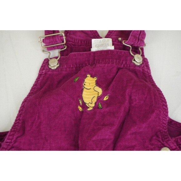 Vintage Disney Winnie The Pooh Overalls Girls Size 7-8 Embroidered Maroon Purple - Picture 2 of 7